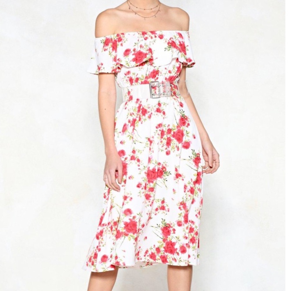 NWT Nasty Gal rose off the shoulder midi dress 8